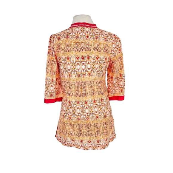 Indika Orange Geometric Print Beaded Lightweight Tunic Top - Picture 5 of 8